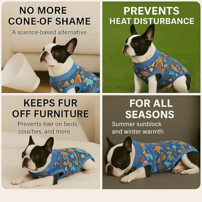 PetWarm Dog Recovery Suit, Surgery Suit for Dogs, Onesie for Dogs, Anti-Licking Dog Surgical Recovery Pajamas, Bodysuit for Abdominal Affected Areas Sensitive Skin Areas, Zoo Pattern, Blue, S