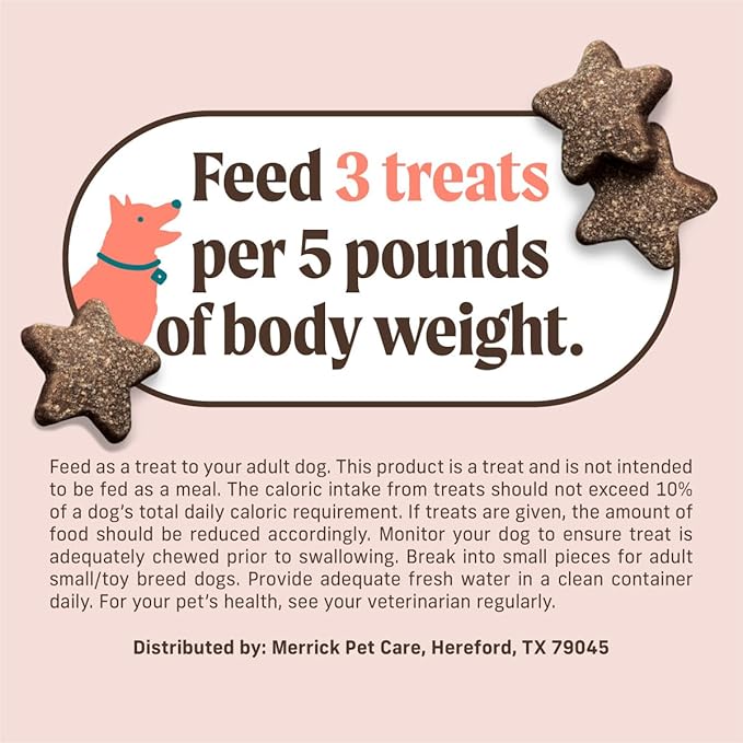 Merrick Power Bites Salmon Recipe Healthy Dog Treats, Real Salmon Grain-Free Dog Snacks, 6 oz Bag