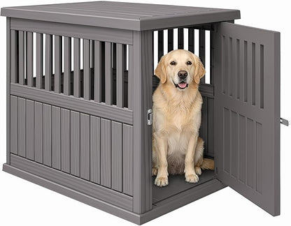 Bifanuo 40-Inch Dog Crate Furniture, Heavy Duty Dog Crate for Large and Medium Dog, Lockable Indoor Outdoor Dog Kennel & End Table, Decorative Plastic Pet Cage(Grey)