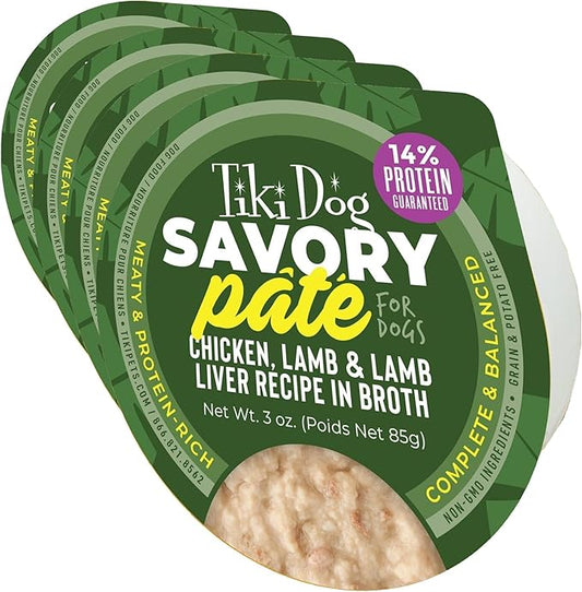 Tiki Dog Pate Wet Dog Food, Chicken, Lamb & Lamb Liver, 3 oz. Cup (4 Count) (Pack of 4)