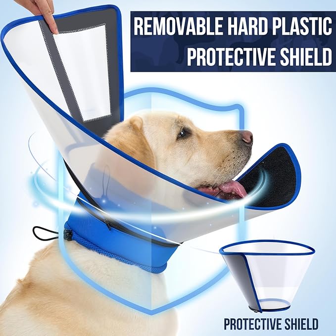 OneTigris Depth Adjustable Soft Dog Cone Collar for Medium Large Dogs After Surgery, Recovery for Small Dogs, Lightweight Elizabethan Collar for Dog to Stop Licking (Blue, XL)