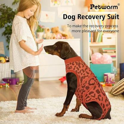 PetWarm Dog Recovery Suit, Surgical Suit for Dogs Female Spay Male Neutered, After Surgery Dog Onesie, Anti-Licking Dog Surgery Recovery Suit, Leopard Pattern, Red, XL