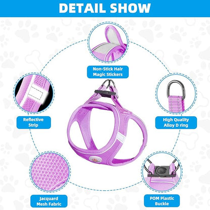 Hipubby Dog Harness and Leash Set, No Pull Soft Mesh Puppy Harness for Small Medium Dogs, Cats - Step in Reflective Breathable Lightweight Vest Harness for Walking, Training - Purple, XS