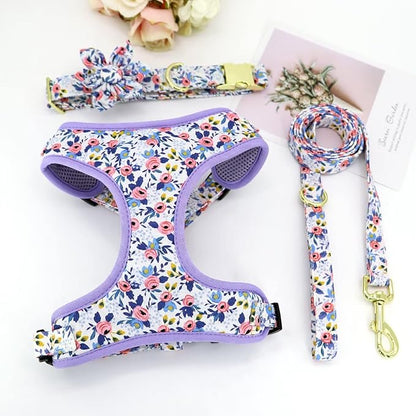 Beirui Cute Girl Dog Collars, Harnesses & Leashes Set - Adjustable Dog Collar and Leash Set with Flower - Soft Mesh Dog Vest Harness for Puppies Small Medium Dogs (Blue,S)
