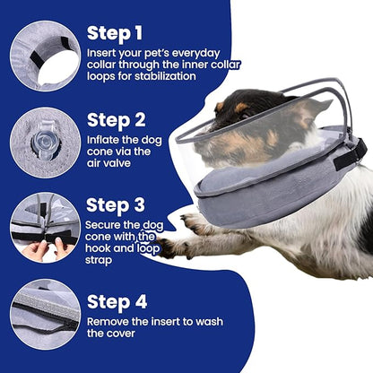 BARKLESS Dog Cone, Inflatable Dog Cone After Surgery for Small Medium Breeds, Soft Surgery Collar with Enhanced Anti-Licking Guard Shield for Pets, Patented Protective Donut Collar