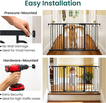 Cumbor 30.4-56.8" Extra Wide Baby Gate for Stairs, Dual Lock & Self-Closing Dog Gate Indoor, Easy Install Pet Gate for Doorways & Wide Openings, Easy Walk Thru Safety Proofing for Babies & Pets, Black