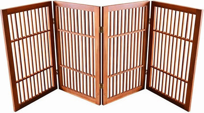 Urnporium Pet Dog Gate Freestanding, Strong Durable Folding Wooden Fence, Portable Acacia Hardwood Safety Barrier for Indoor & Outdoor Use (Brown Pet Gate, 4 Panel 30" Tall)
