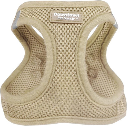 Downtown Pet Supply Step in Dog Harness for Small Dogs No Pull, Large, Khaki - Adjustable Harness with Padded Mesh Fabric and Reflective Trim - Buckle Strap Harness for Dogs