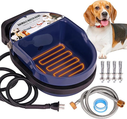 Automatic Heated Dog Water Bowl Outdoor Large Breed Auto Fill Heated Pet Cat Chicken Water Bowl with Float Valve Dog Water Dispenser Pet Waterer for Cat Chicken Goat Pig Horse Livestock