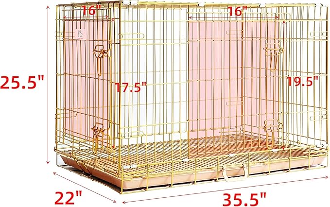 HOMEY PET Copper Gold Dog Crate 36 Inch, Portable Folding Metal Wire Dog Kennel Pet Dog Cage with Removable Floor Grid, Pull Out Leak-Proof Pan, Double Doors, Handle for Medium Dogs, Indoor Outdoor