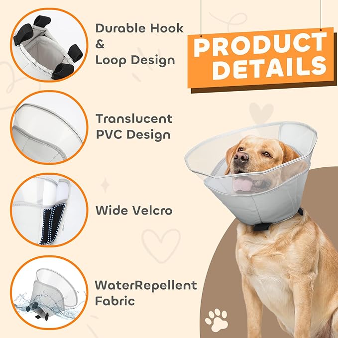 Soft Dog Cone Collar for Large Medium Small Dogs, Adjustable Cones for Dogs to Stop Licking, Recovery Collar After Surgery to Prevent Licking-Comfortable Alternative to Dog Cones(XL(Neck:17.5"-20.7")