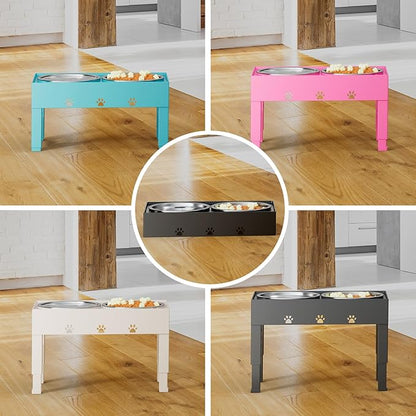 Elevated Dog Bowls with 2 Stainless Steel Bowls, 5-Height Adjustable Stand (3.1", 9" to 12"), for Improved Digestion & Neck Support, Easy Clean, Non-Slip Base Raised Feeder for Medium Large Dogs