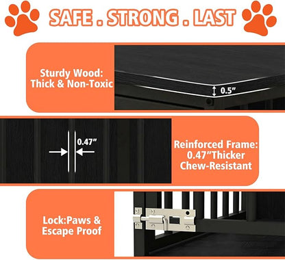 31.5" Dog Crate Furniture with Flip Door, Wooden Dog Kennel Indoor, Heavy Duty Pet Cage for Small Medium Dogs, Double Door Pet House End Table, Black