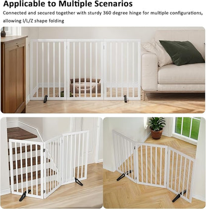 Dog Gate 32" Tall Freestanding Dog Gate for Doorways Foldable Pet Gate for Dogs Indoor (White,3 Panel)