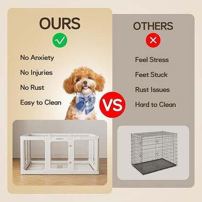 Jalove Acrylic Dog Playpen Indoor, 12 PCS Plastic Pet Playpen with Door, 24“ H Clear Pet Play Pen for Puppy Cat Rabbit Ferret, Easy Assemble Dog Pen, Preferable for Small Cage, White