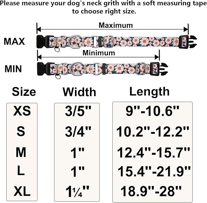 Martingale Collar for Dogs Flower Dog Collars with Quick Release Buckle Adjustable Nylon Soft Dog Collar for Large Dogs, Daisy