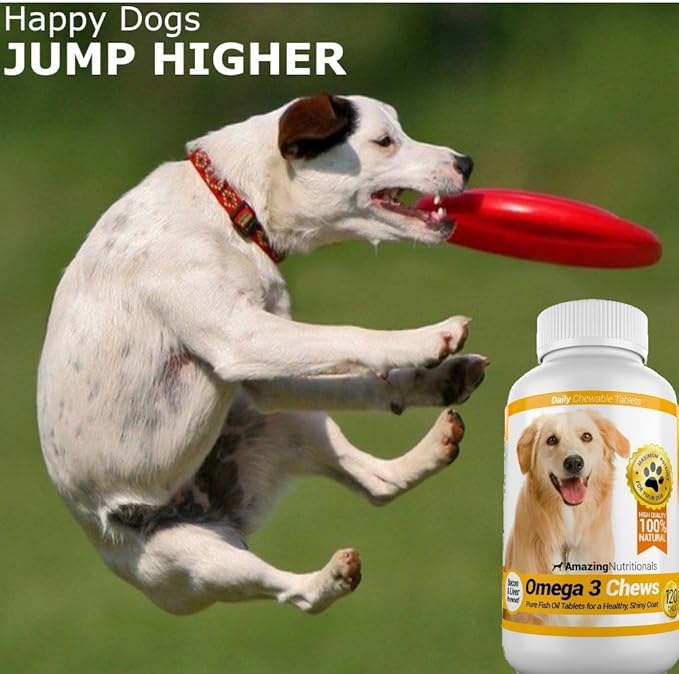 Amazing Omega 3 for Dogs - Fish Oil Supplement 120 Bacon Chews - Dog Vitamins for Itchy Skin Relief, Dry Skin, Shedding & Coat - Omega Fatty Acids EPA DHA - Made in USA