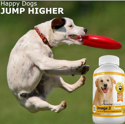 Amazing Omega 3 for Dogs - Fish Oil Supplement 120 Bacon Chews - Dog Vitamins for Itchy Skin Relief, Dry Skin, Shedding & Coat - Omega Fatty Acids EPA DHA - Made in USA
