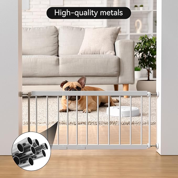 Short Dog Gate Indoor - MOOECKOM 13" Tall Small Dog Gate 18"-36'' Width Expandable, Easily Step Over Pet Gate with 2 Extension Kits - Pressure Mounted for Doorways Stairs.