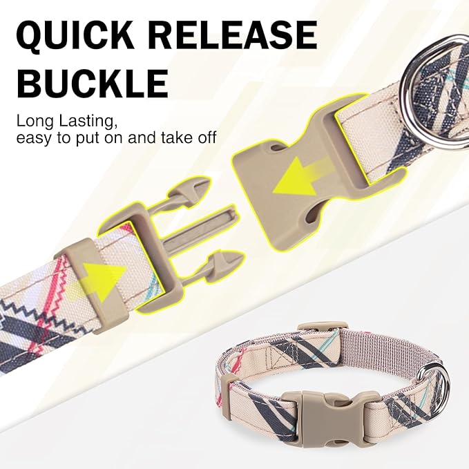 Dog Collar and Leash Set for Small Dogs, Adjustable Soft Puppy Collar with Quick Release Buckle, 5FT Heavy Duty Nylon Matching Leash for Boy Girl Chihuahua, Yorki, Bulldog, Beige XS