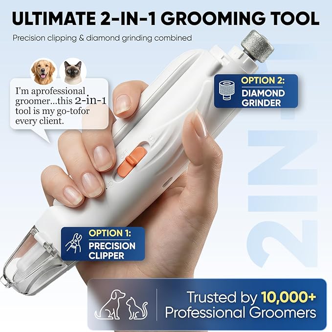 2-in-1 Dog & Cat Nail Clippers and Grinder with Light – Upgraded Safety Guard to Avoid Overcutting, Sharp Blade, Painless Quiet Pet Nail Claw Trimmers, Professional Grooming Tool for Large Small Pets