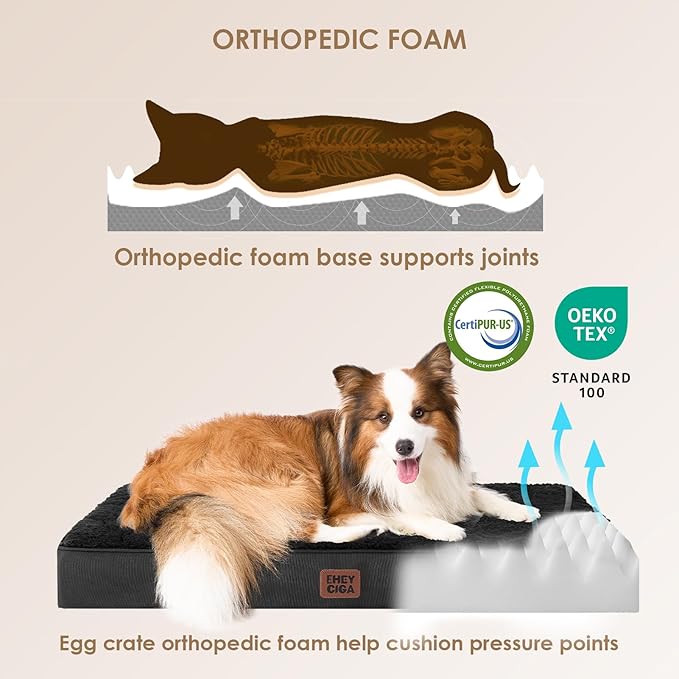 EHEYCIGA Orthopedic Dog Beds for Large Dogs with Removable Washable Cover, Black, 36x27
