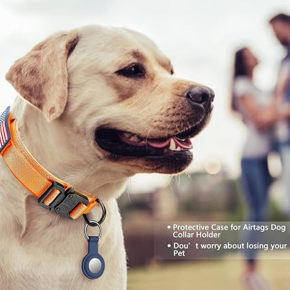 DAGANXI Tactical Dog Collar, Adjustable Military Training Nylon Dog Collar with Control Handle and Heavy Metal Buckle for Medium and Large Dogs, with Patches and Airtags Case (Orange, L)