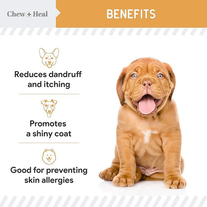 Omega 3 Fish Oil for Dogs -360 Soft Chew Omega Treats for Skin and Coat -Salmon Oil Blend of Essential Fatty Acids, Vitamins, Antioxidants, Minerals -Made in USA (2 Packs of 180, Chicken Flavor)