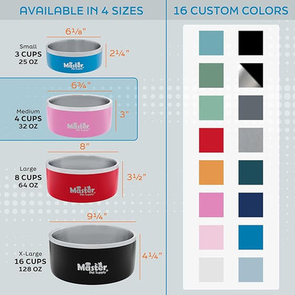 Master Pet Supply Stainless Steel Dog Bowls - 32 oz, Heavy Duty - Mango Tango, Double Wall Extra-Thick Insulated, Non-Slip Pet Water Bowl for Dogs, Cats & Pets, Anti Rust Metal, Dish Washer Safe