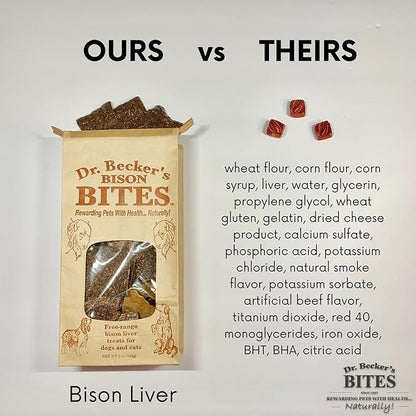 Dr. Becker's Bison Bites | 100% Pure Meat Protein | Grain Free Liver Training Treats for Dogs & Cats, 5 oz