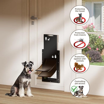 Never Rust Plastic Dog Door, Doggy Doggie Door, Cat Door for Easy Install in Interior and Exterior Doors or Wall, Double Magnetic Flaps, Closing Panel, Pet Door for Pets Up to 45lb (Medium)