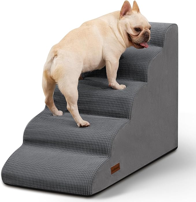 Aodisman 5-Step Dog Stairs and Ramp for High Bed, Non-Slip Sturdy Pet Steps for Small Dogs and Cats,22.2" H,Grey