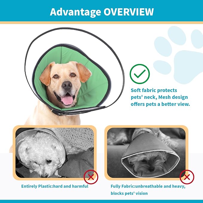 Pet Dog Cone Collar to Stop Licking, Soft Comfy Cones for Large Medium Small Dogs After Surgery, Cone of Shame for Dogs Head Neck Elizabethan Collar-Avocado Green-M