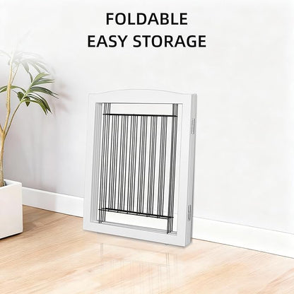 ZJSF Freestanding Foldable Dog Gate - Extra Wide White Puppy Gate for Stairs & Doorways - Tall 4 Panels Wooden Pet Fence