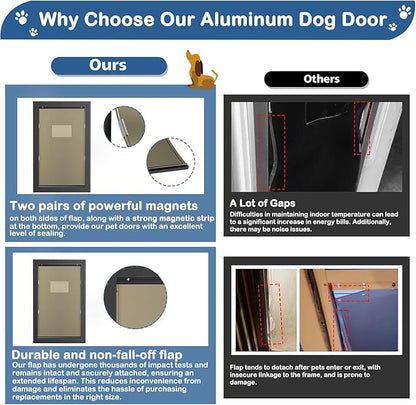 Extra Large Dog Door, XL Dog Door with 2 Self-Closing Insulated Flaps for Extreme Weather, Heavy Duty Aluminum XXL Dogs Doors for Pets Up to 230LBS, for Interior & Exterior Doors, X-Large, Black