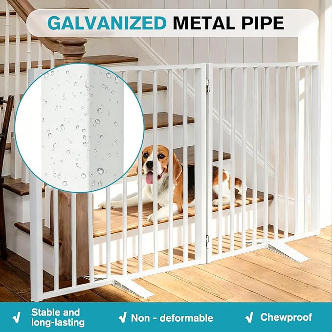 Snagle Paw Extra Wide Dog Gate,Free Standing Dog Fence with Door, Up to 52 Inch Wide Pet Gate with Support Feet for Stairs, Hallways, Doorways, Yard (White, 2 Panels)