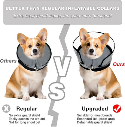 MRSOHRET Dog Cone, Dog Surgery Collar, Inflatable Cones for Small Medium Large Dogs, Grey Recovery Collar, Does not Impede Vision (XL Grey)
