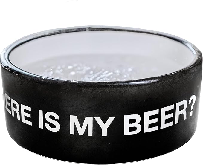 Fisura Ceramic Dog Bowl – Original Black Pet Dish Where is My Beer? – 25 oz Capacity for Small, Medium & Large Dogs – Food & Water Bowl, 6.3 x 6.3 x 2.4 in