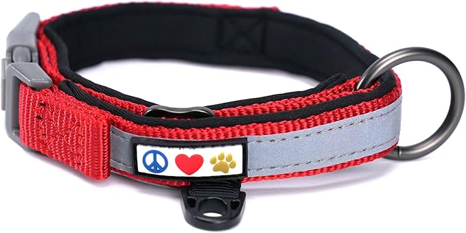 Pawtitas Lumberjack Padded Martingale Collar for Dogs | Soft Neoprene Dog Collar for Your pet's Comfort Made with Reflective Band for Maximum Visibility | Fits Small and Large Pets - XS Red
