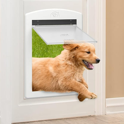 MAVRICFLEX White Frame Large Dog Door, Plastic Dog Door with Sliding Lock Panel and Magnetic Hard Flap, Doggie Door for Dogs Up to 80LBS, Large