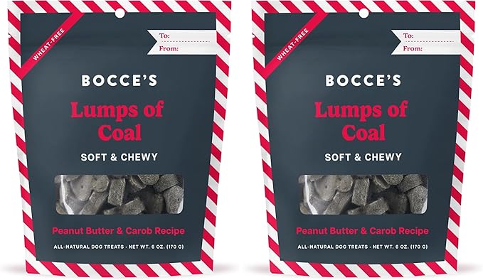 Bocce's Bakery Lumps of Coal Recipe Treats for Dogs, Wheat-Free Everyday Dog Treats, Made with Real Ingredients, Baked in The USA, All-Natural Soft & Chewy Cookies, Peanut Butter & Molasses, 6 oz