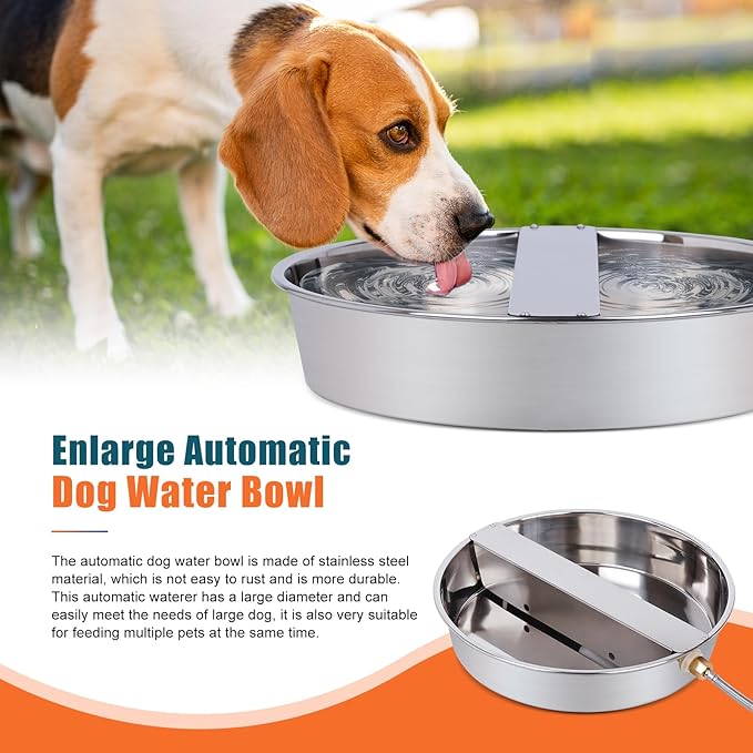 Automatic Dog Water Bowl Dispenser Large Breed Outdoor Stainless Steel Pet Waterer with Float Valve Auto Fill Dog Waterer for Large Dogs Cats Chicken Livestock