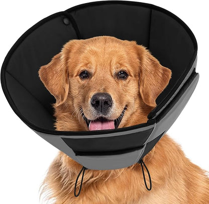 Large Dog Soft Cone Recovery Collar, Comfortable Dog Head Cone Collar for Large Dogs, Pet Surgery Cone Soft Neck Protector, Grey L