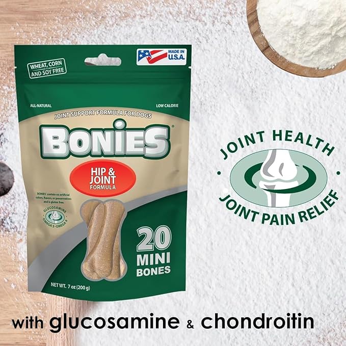 Bonies Hip & Joint Health Multi-Pack Regular Large Dogs 25 or More LBS - Natural Dog Treat - Low Calories - Chicken Flavor - 5 Bones