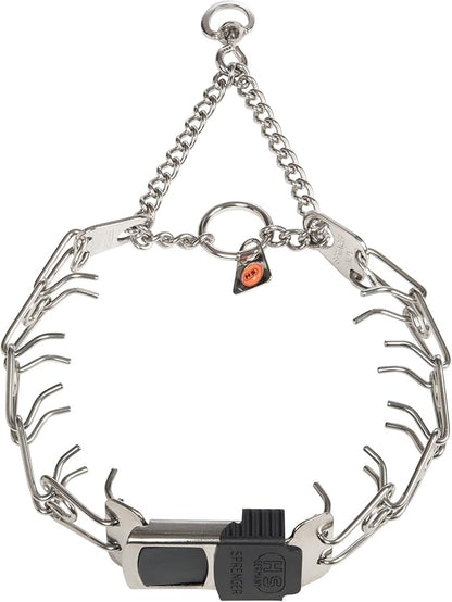 Herm Sprenger Dog Training Prong Collar with Quick Release Cliclock Buckle & Swivel Ring | Adjustable Length German Made Stainless Steel Collar for Small to Medium Dogs Up to 15" Neck (2.25mm Prongs)