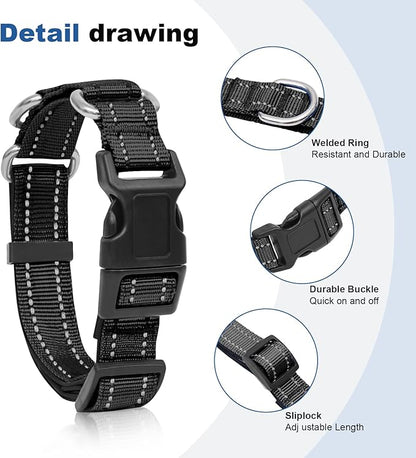 Reflective Martingale Dog Collars. Dog Collar with Quick Release Buckle. Adjustable Soft Padded Breathable Nylon Pet Collar Suitable for Puppies for Small Medium Large Dogs.