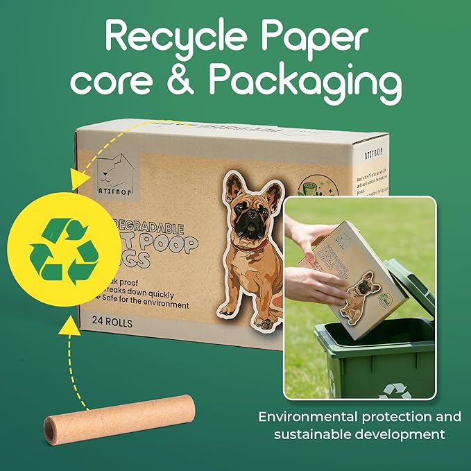 ATIFBOP Biodegradable Dog Poop Bags 360 Counts, Leak Proof and Extra Thick Doggy Poop Bags (Unscented)