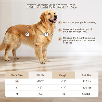 XL Dog Door for Door, Never Rust Plastic Extra Large Doggy Door for Interior and Exterior Doors, X Large Pet Door with 2 Magnetic Flaps, Insulated Flap, Closing Panel, Dog Doors for Pets Up to 220 LB