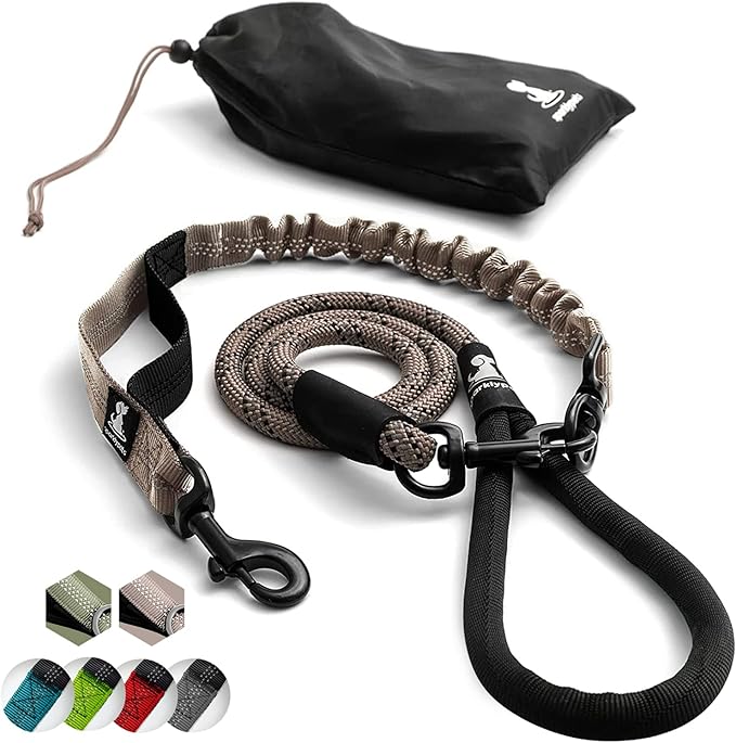 SparklyPets - Heavy Duty Bungee Rope Leash for Large and Medium Dogs - No Pull, Shock Absorber Long Dog Training Lead - No Slip Reflective Line for Outside (5.5 Ft Bungee Leash)