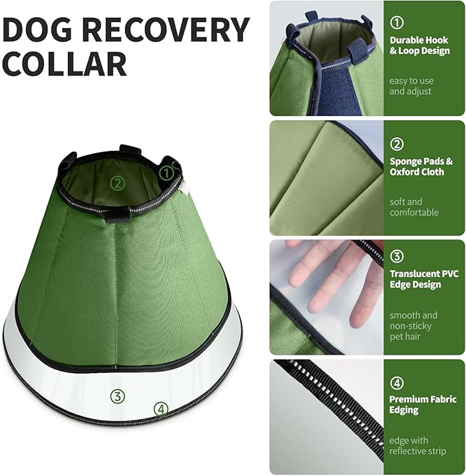 Soft Dog Cone Collar for Large Medium Dogs After Surgery, Adjustable Recovery Lightweight Elizabethan Collar for Dogs to Stop Licking (L)